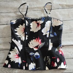 White House Black Market Floral Corset in Black and White